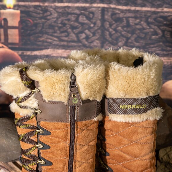 Merrell Tall 14" Waterproof Boots Womens sz 10 suede Lined Zipper very good + - Picture 12 of 16